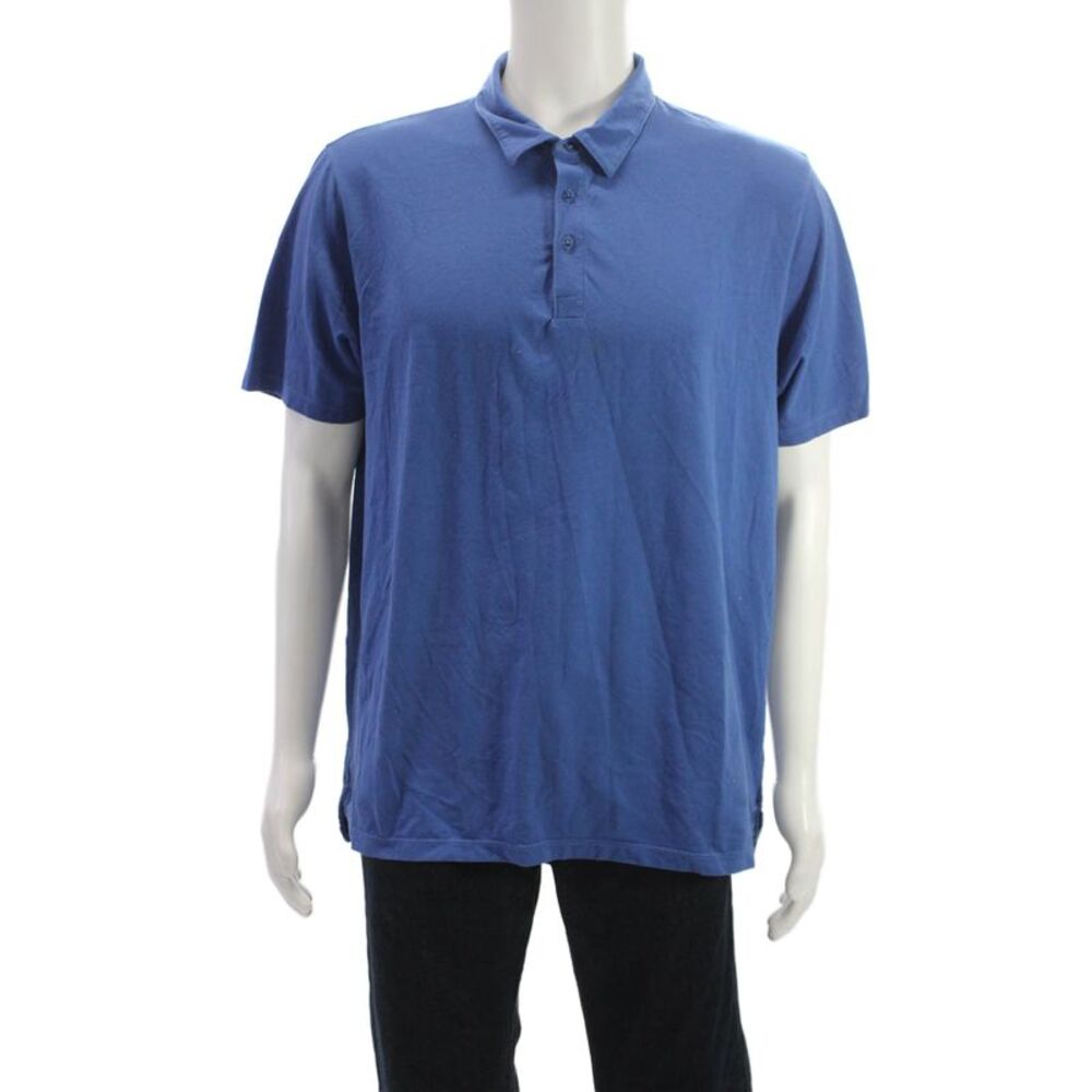 Patrick Assaraf Mens Designer Collared Short Sleeve Polo Blue Cotton Size 2XL